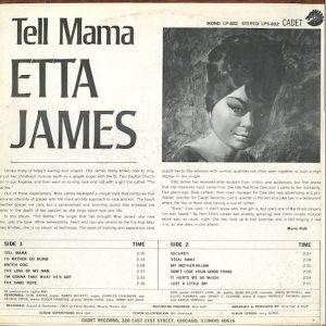 Zadní strana obalu LP desky Etta James: Tell Mama (1968, Cadet Records)